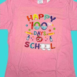 "Happy 100th Day of School" NOS Pink Youth Small (7-8) T-Shirt